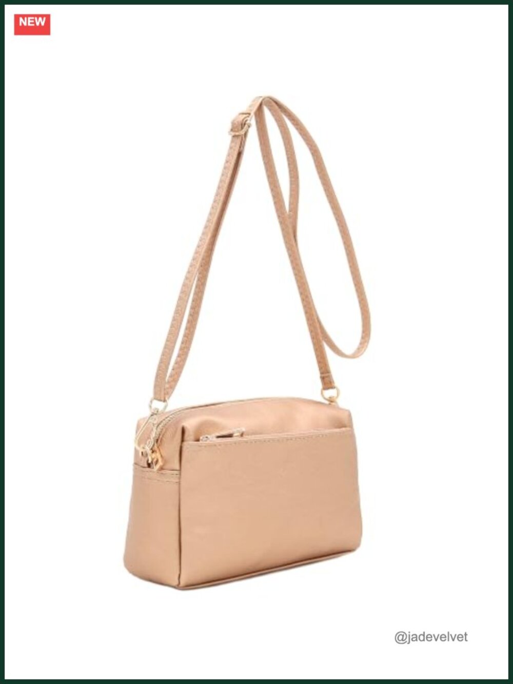 Faux Leather Triple Zip Small Crossbody Bag with Adjustable Strap - Picture 3 of 6